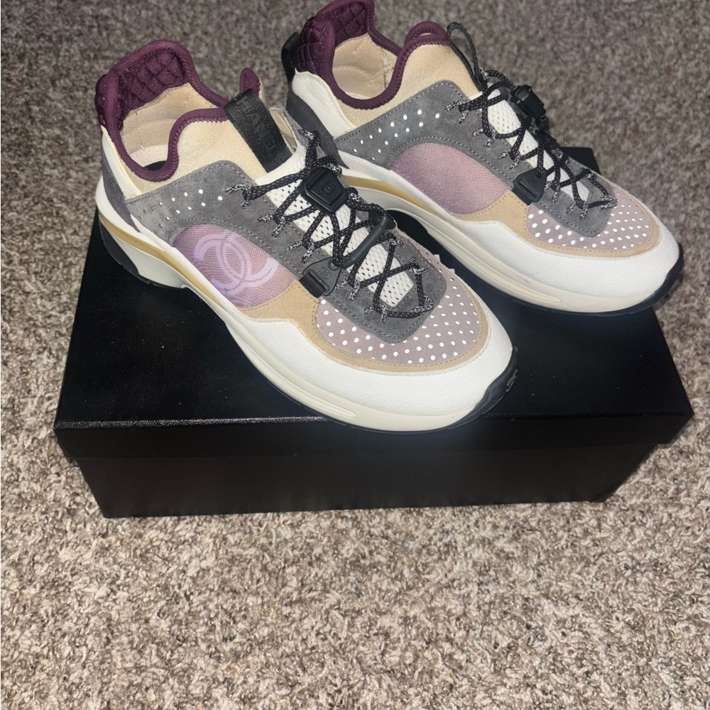 Women's CHANEL Designer Sneakers in Gray and Cream - Picture 9 of 9
